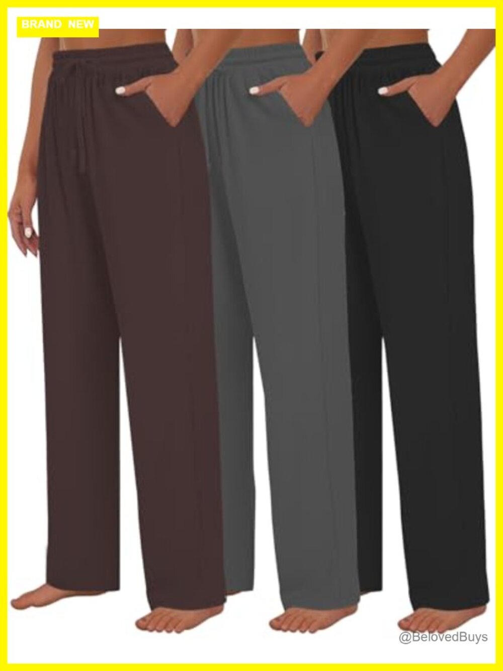 Womens 3 Pack Wide Leg Yoga Sweatpants Drawstring Lounge Joggers with Pockets